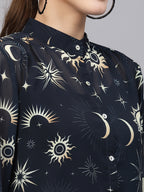 Valbone Women’s Navy Blue Georgette Printed Shirt