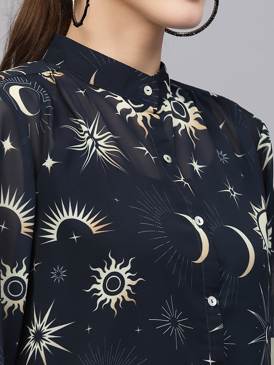 Valbone Women’s Navy Blue Georgette Printed Shirt