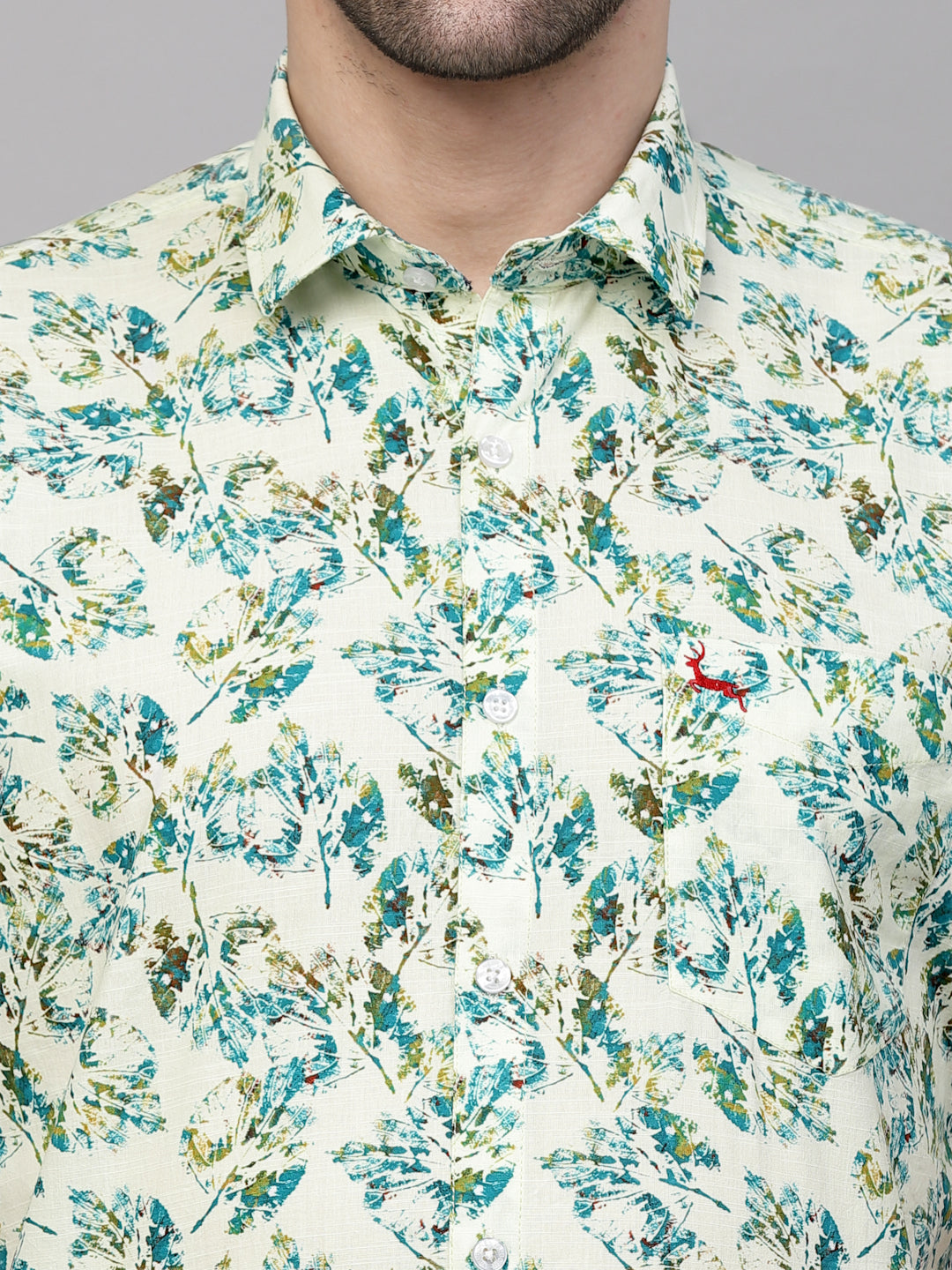 Valbone Men’s Green Digital Print Leaves Printed Regular Fit Casual Shirt Half Sleeves