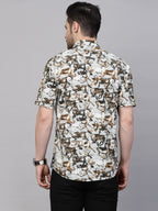 Valbone Men’s Digital Print Brown Dears Animal Printed Regular Fit Casual Shirt Half Sleeves