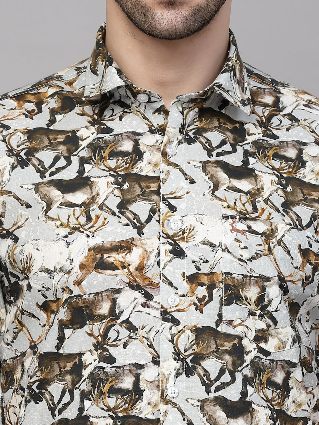 Valbone Men’s Digital Print Brown Dears Animal Printed Regular Fit Casual Shirt Half Sleeves