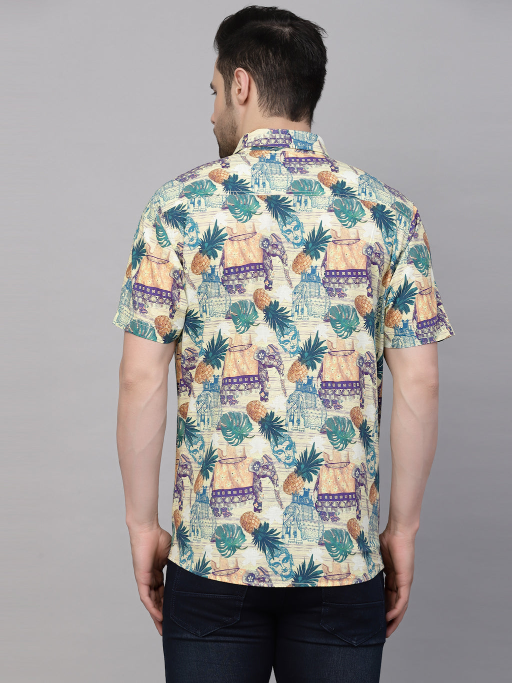 Valbone Men’s  Green & Yellow Digital Printed Regular Fit Casual Shirt Half Sleeves