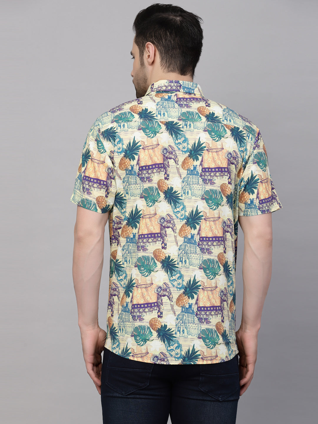 Valbone Men’s  Green & Yellow Digital Printed Regular Fit Casual Shirt Half Sleeves