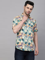 Valbone Men’s  Green & Yellow Digital Printed Regular Fit Casual Shirt Half Sleeves