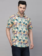 Valbone Men’s  Green & Yellow Digital Printed Regular Fit Casual Shirt Half Sleeves