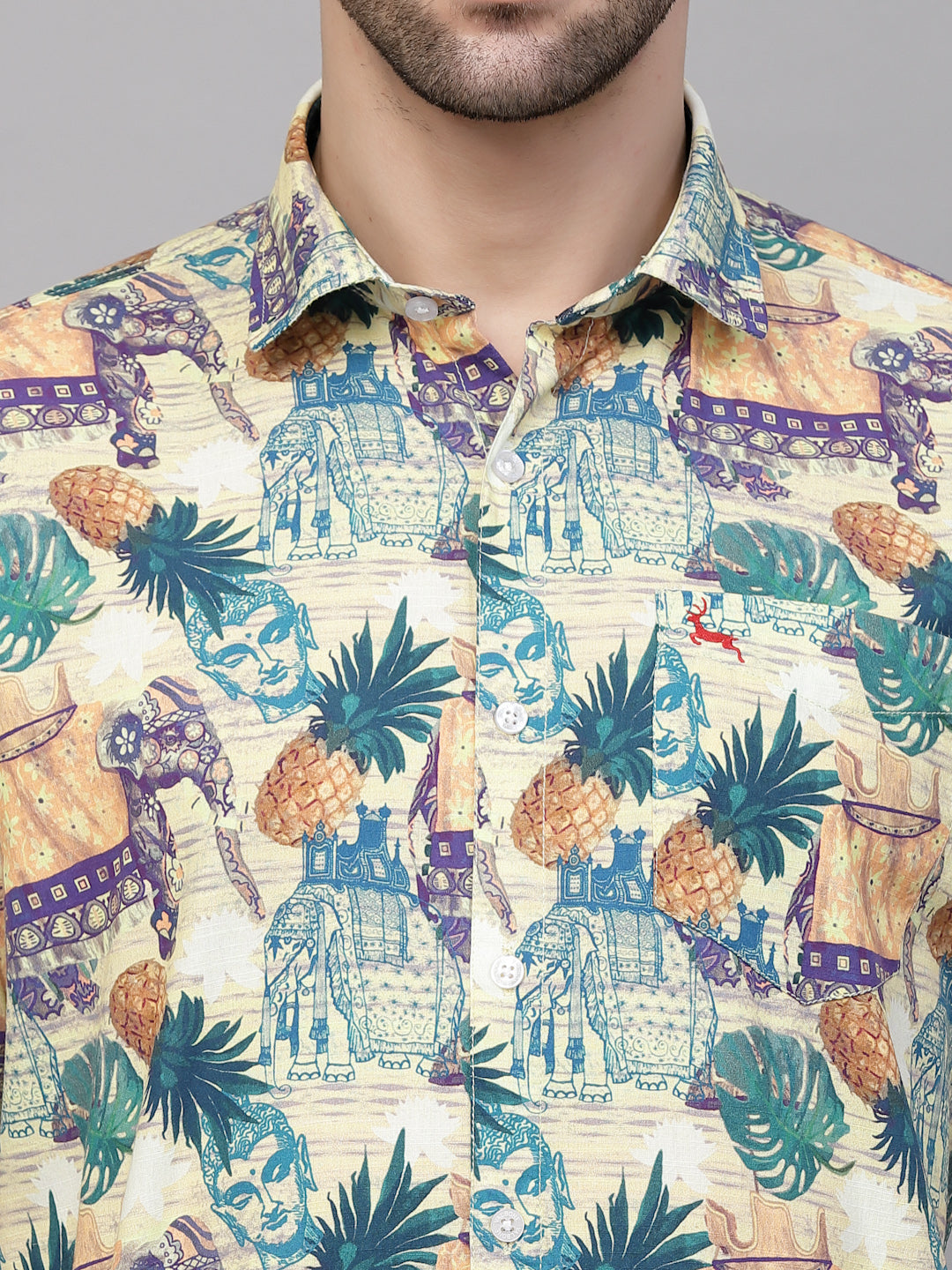 Valbone Men’s  Green & Yellow Digital Printed Regular Fit Casual Shirt Half Sleeves