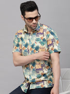 Valbone Men’s  Green & Yellow Digital Printed Regular Fit Casual Shirt Half Sleeves