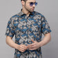 Valbone Men’s Digital Print Blue Geometric Printed Regular Fit Casual Shirt Half Sleeves