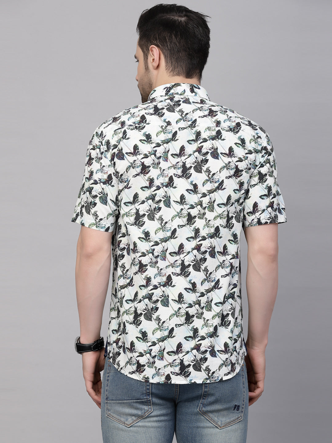 Valbone Men’s Floral Green Digital Print Regular Fit Casual Shirt Half Sleeves