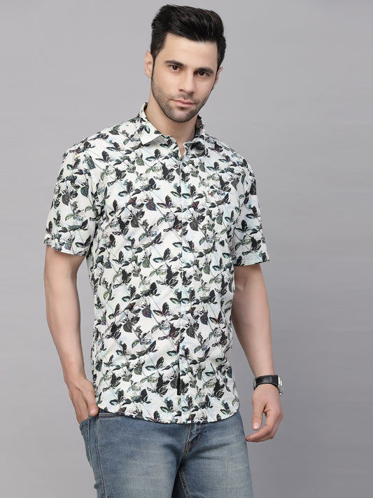 Valbone Men’s Floral Green Digital Print Regular Fit Casual Shirt Half Sleeves