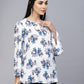 Valbone Women’s White & Blue Rayon Floral Printed Top