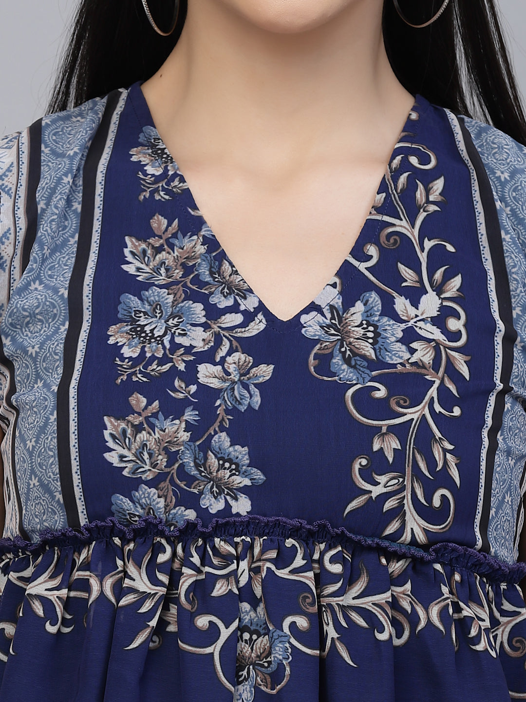 Valbone Women’s Blue Georgette Floral Print Top