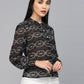 Valbone Women’s Black Georgette Floral Printed Shirt Collar Neck