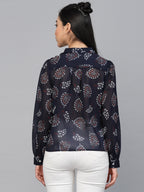 Valbone Women’s Navy Blue Georgette Printed Shirt