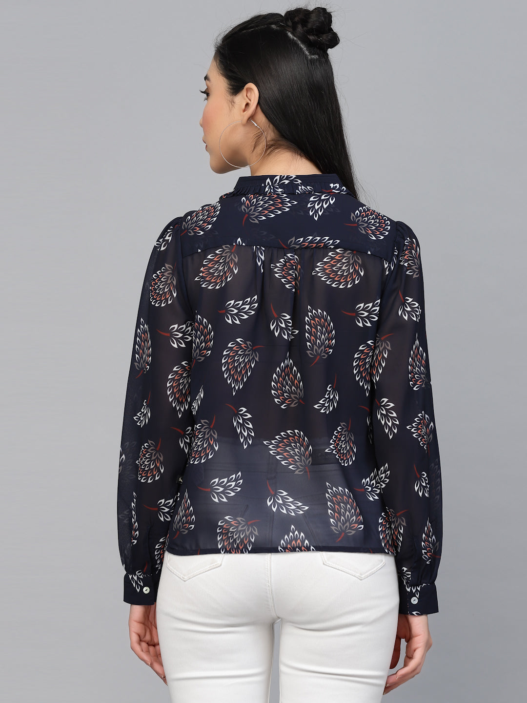 Valbone Women’s Navy Blue Georgette Printed Shirt