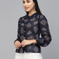 Valbone Women’s Navy Blue Georgette Printed Shirt