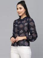 Valbone Women’s Navy Blue Georgette Printed Shirt