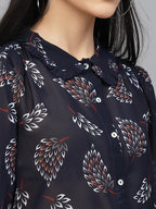 Valbone Women’s Navy Blue Georgette Printed Shirt