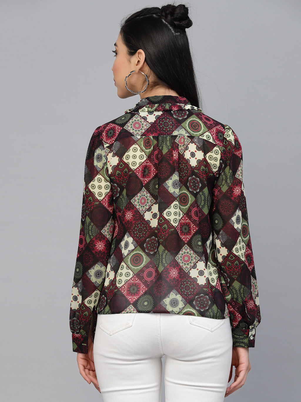 Valbone Women’s Maroon Georgette Printed Shirt