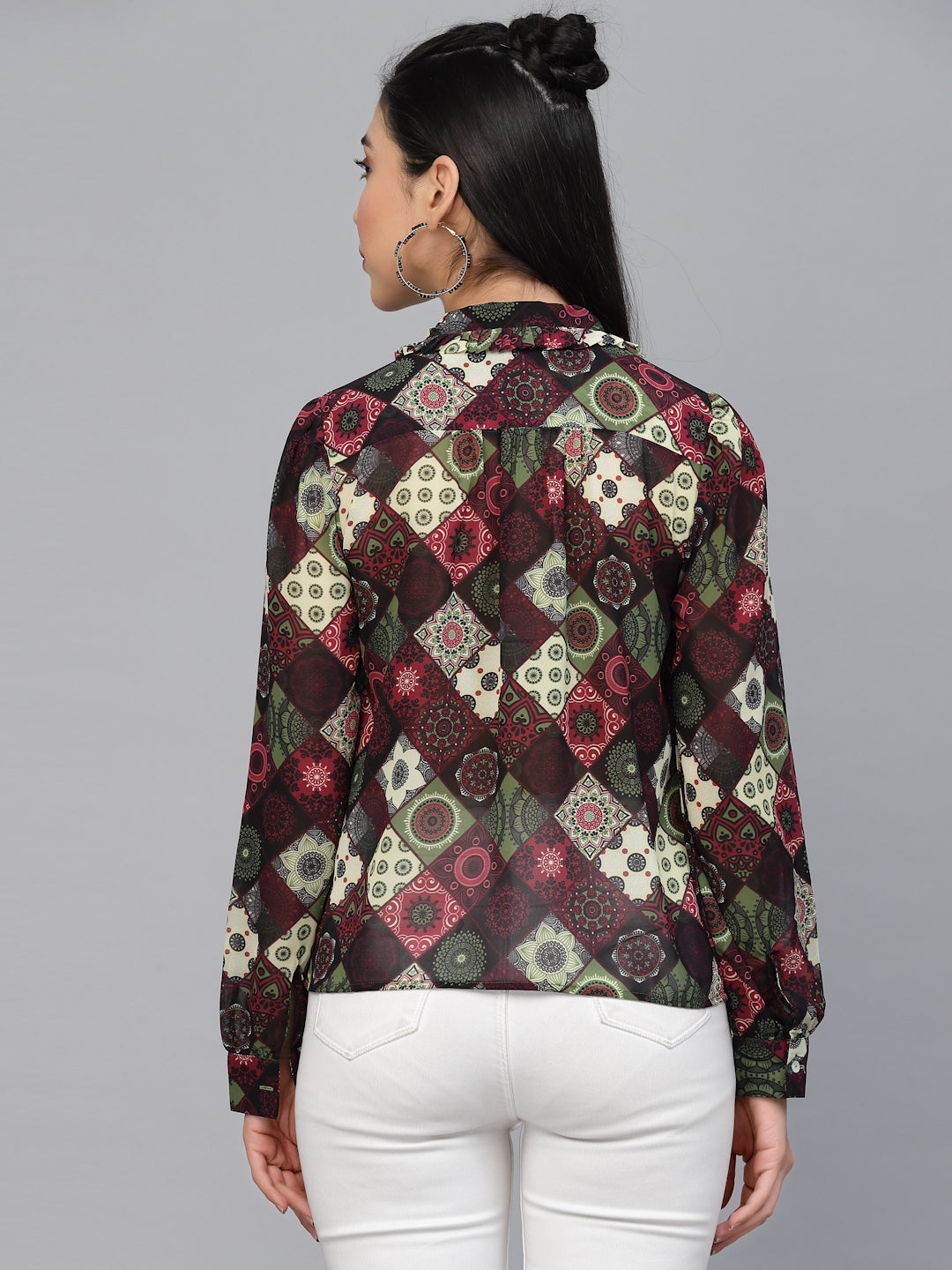 Valbone Women’s Maroon Georgette Printed Shirt