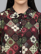 Valbone Women’s Maroon Georgette Printed Shirt