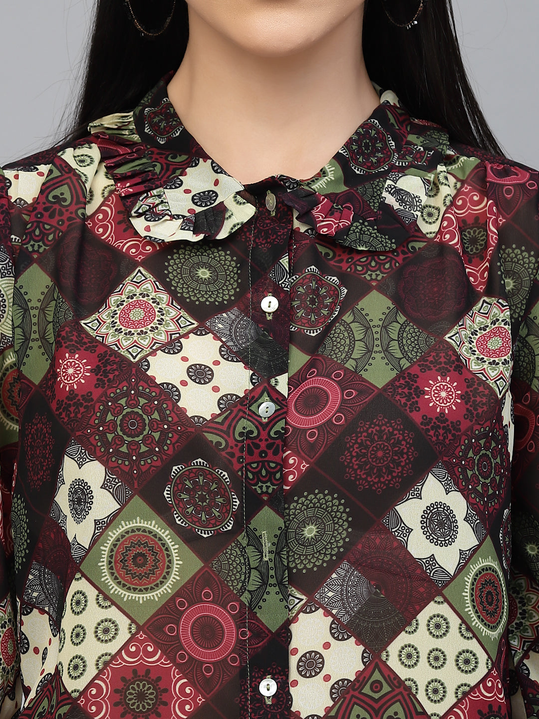 Valbone Women’s Maroon Georgette Printed Shirt