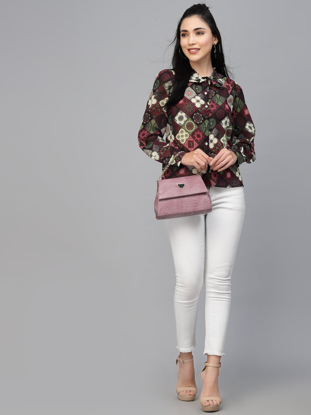 Valbone Women’s Maroon Georgette Printed Shirt