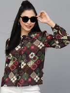 Valbone Women’s Maroon Georgette Printed Shirt