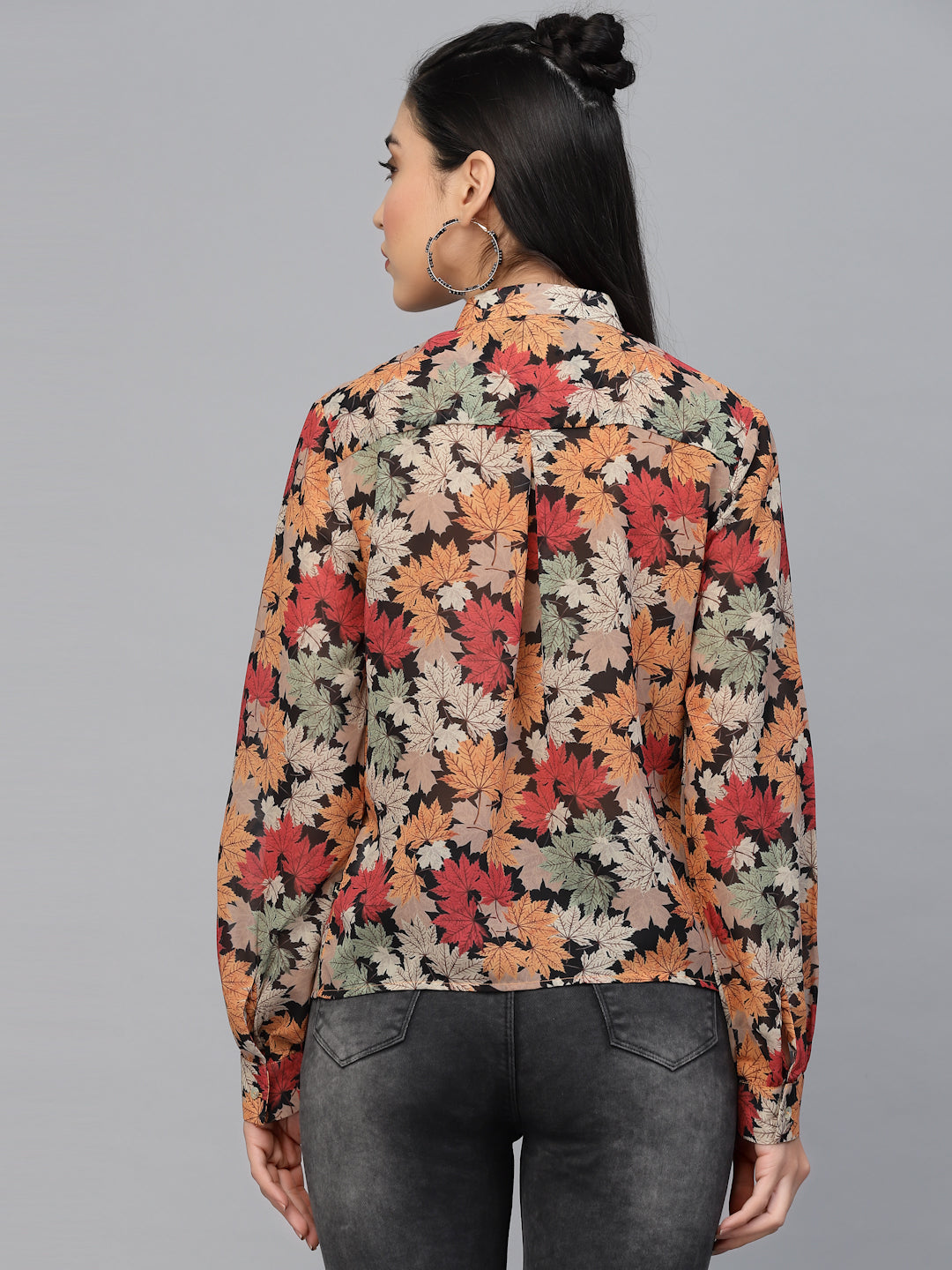 Valbone Women’s Orange Georgette Printed Shirt