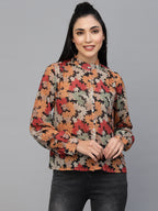 Valbone Women’s Orange Georgette Printed Shirt