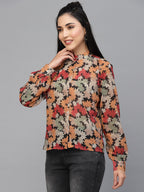 Valbone Women’s Orange Georgette Printed Shirt