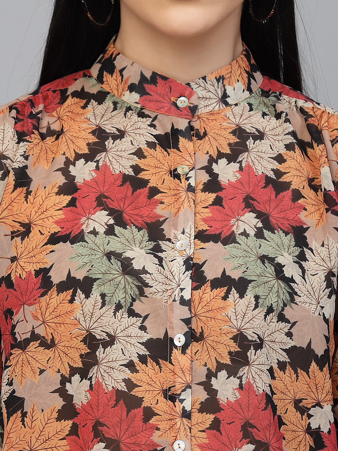 Valbone Women’s Orange Georgette Printed Shirt