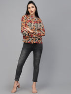 Valbone Women’s Orange Georgette Printed Shirt