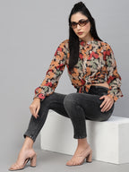 Valbone Women’s Orange Georgette Printed Shirt