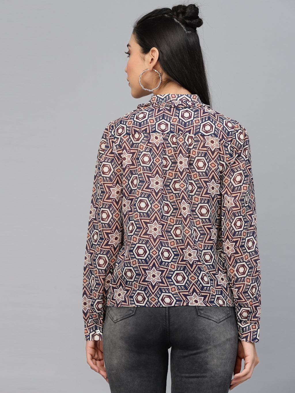 Valbone Women’s Pink Georgette Geometric Printed Shirt