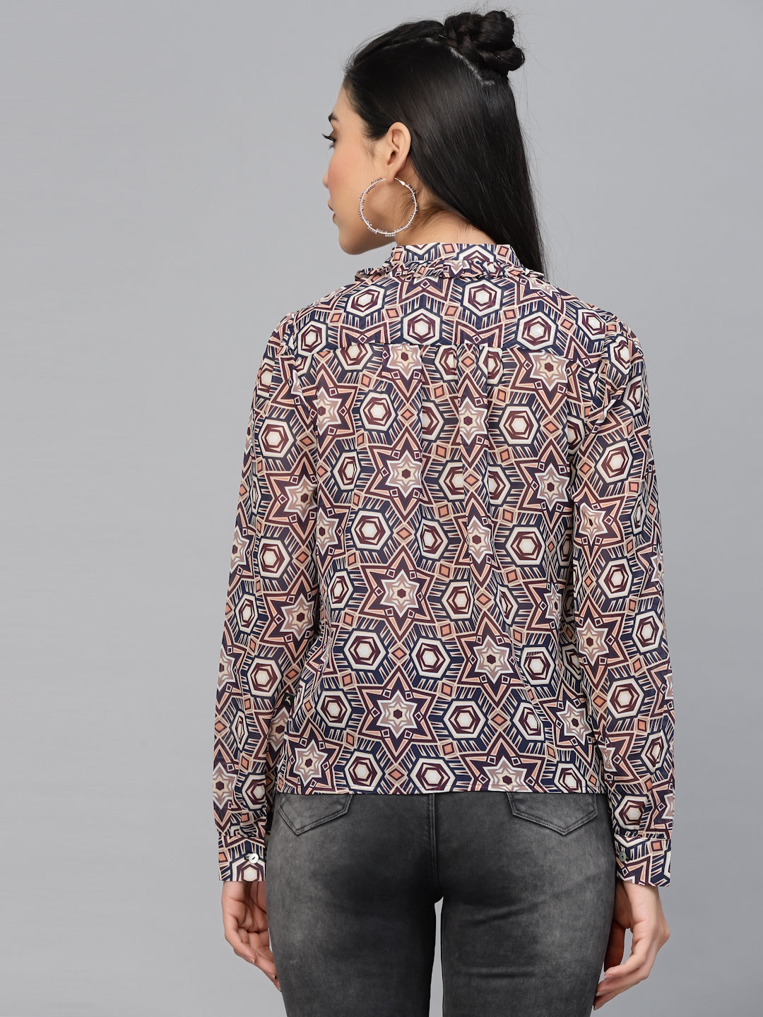 Valbone Women’s Pink Georgette Geometric Printed Shirt