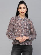 Valbone Women’s Pink Georgette Geometric Printed Shirt