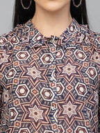 Valbone Women’s Pink Georgette Geometric Printed Shirt