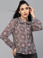 Valbone Women’s Pink Georgette Geometric Printed Shirt