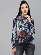 Valbone Women’s Blue Georgette Printed Shirt