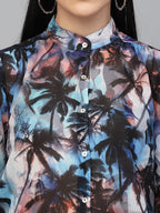 Valbone Women’s Blue Georgette Printed Shirt