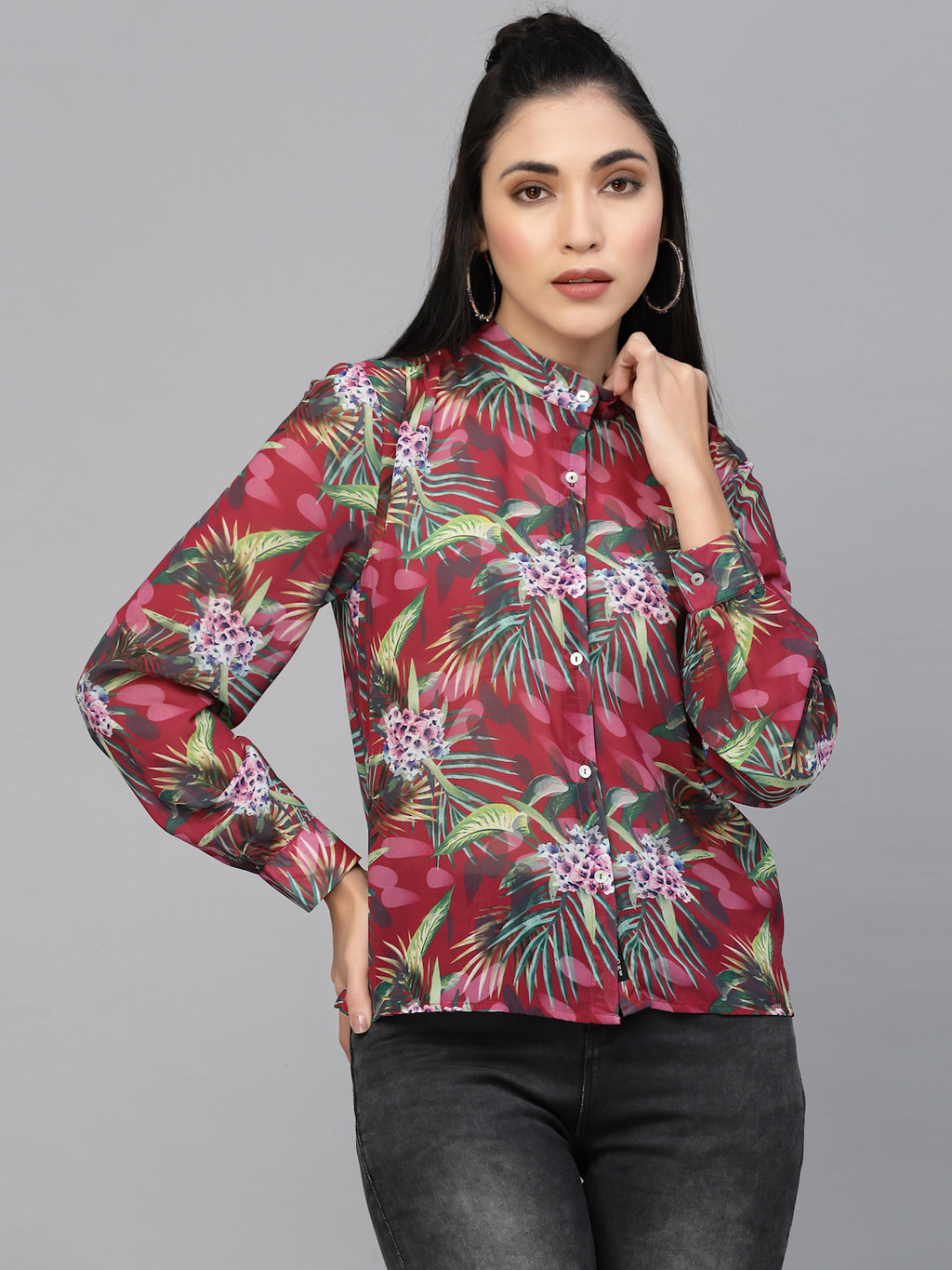 Valbone Women’s Red Georgette Printed Shirt