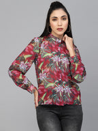 Valbone Women’s Red Georgette Printed Shirt