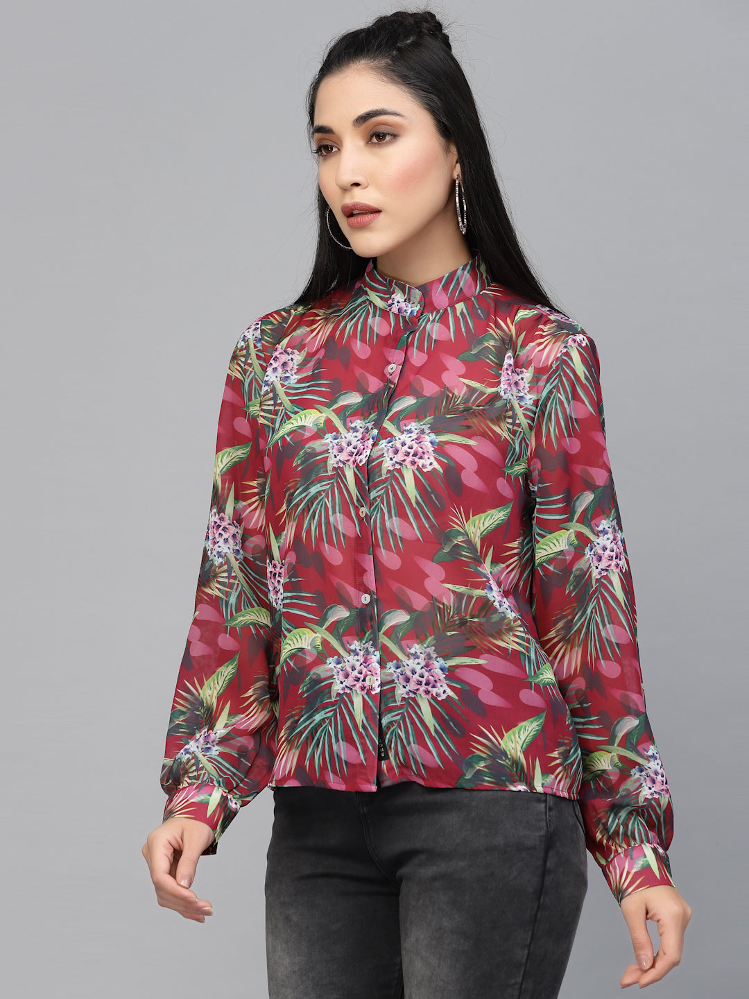 Valbone Women’s Red Georgette Printed Shirt