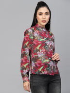 Valbone Women’s Red Georgette Printed Shirt