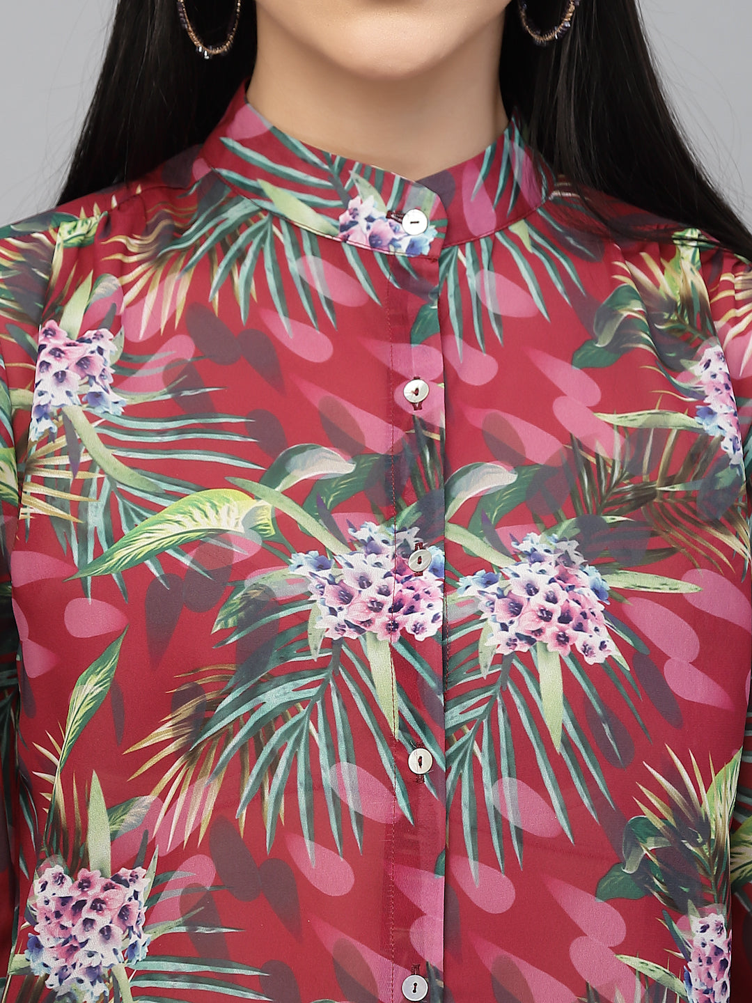 Valbone Women’s Red Georgette Printed Shirt