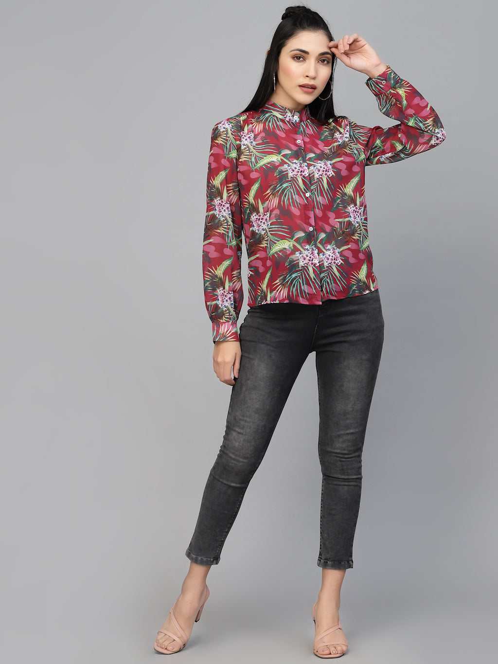 Valbone Women’s Red Georgette Printed Shirt