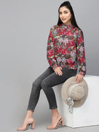 Valbone Women’s Red Georgette Printed Shirt