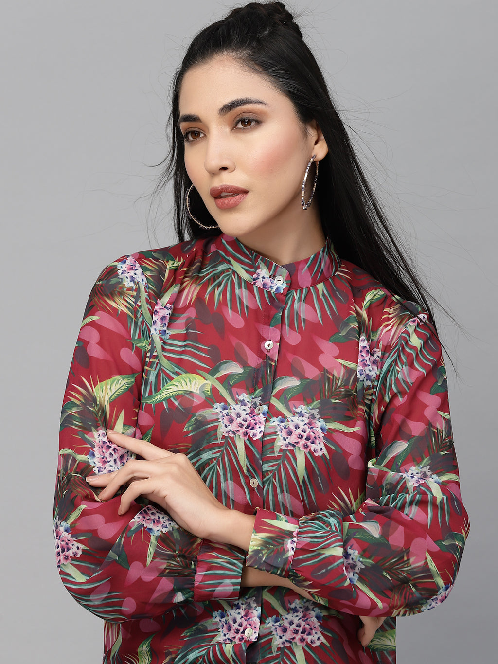 Valbone Women’s Red Georgette Printed Shirt