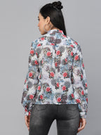 Valbone Women’s Off-White Georgette Floral Printed Shirt Full Sleeves